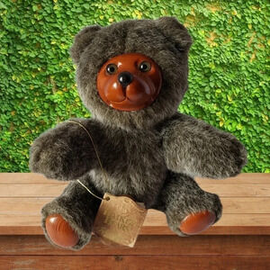 Vintage Robert Raikes wooden face& feet teddy bear gray